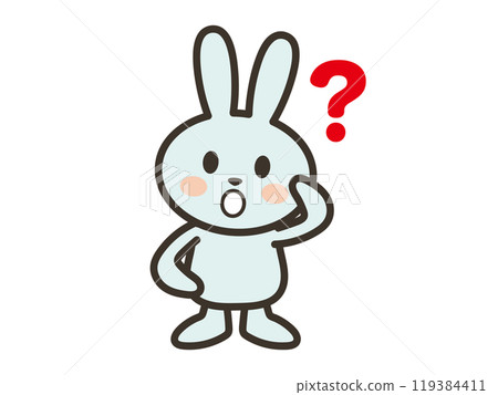 一隻可愛的兔子驚訝地歪著頭的插圖 119384411