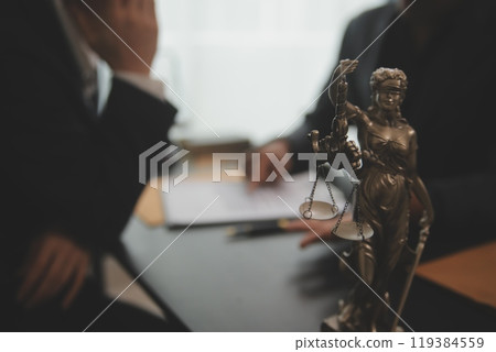 Law theme, gavel or mallet of the judge, lawyer enforcement officers, evidence-based cases taken into account in the court abount business, legislation. 119384559