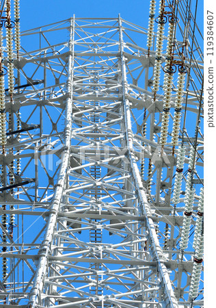 Blue sky and transmission line steel tower Blue sky and transmission line steel tower 119384607