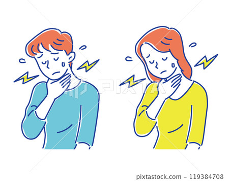 Young men and women suffering from sore throats 119384708