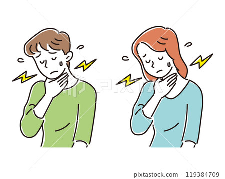 Young men and women suffering from sore throats 119384709