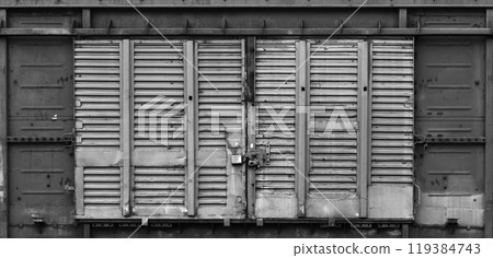 old metal door to the car garage old metal door to the car garage 119384743