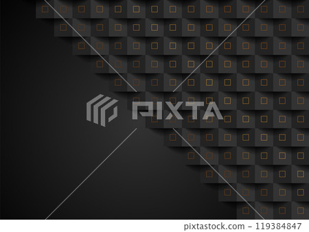 Black abstract mosaic background with golden linear squares 119384847