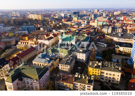 Aerial view of historical part of Rzeszow town at day Aerial view of historical part of Rzeszow town at day 119385010