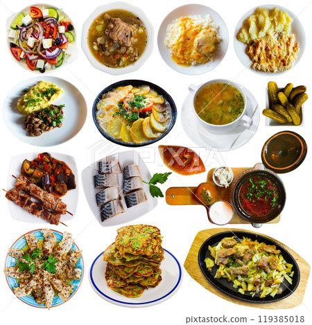 Set of russian dishes isolated on white Set of russian dishes isolated on white 119385018
