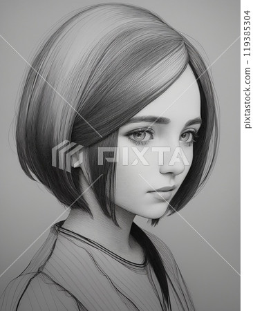 Monotone portrait of a woman, resembling a pencil drawing Monotone portrait of a woman, resembling a pencil drawing 119385304