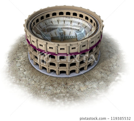 ancient house, medieval building, 3d visualization, illustration 119385532