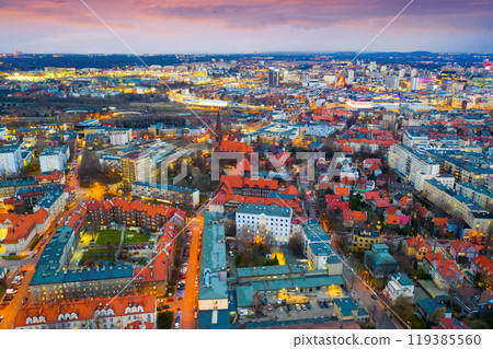 Aerial view of Katowice in evening Aerial view of Katowice in evening 119385560