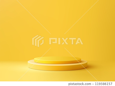 Vibrant Yellow Background with 3D Circular Platform for Product Display and Mockup in Minimalist Style 119386157