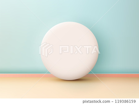 Minimalist White Circle Platform on Warm Pastel Gradient Floor Against Soft Blue Wall for Product Display and Mockup Showcase in Modern Design Studio Room Minimalist White Circle Platform on Warm Pastel Gradient Floor Against Soft Blue Wall for Product Display and Mockup Showcase in Modern Design Studio Room 119386159