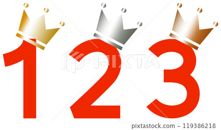 Illustration set of 1st, 2nd, and 3rd place letters and gold, silver, and bronze crowns 119386218