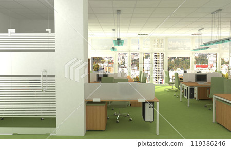 office, interior visualization, 3D illustration office, interior visualization, 3D illustration 119386246