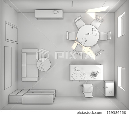 office, interior visualization, 3D illustration office, interior visualization, 3D illustration 119386268