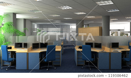 office, interior visualization, 3D illustration office, interior visualization, 3D illustration 119386462