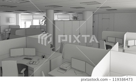 office, interior visualization, 3D illustration office, interior visualization, 3D illustration 119386473