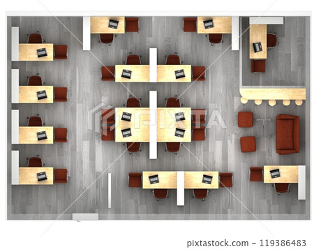 office, interior visualization, 3D illustration office, interior visualization, 3D illustration 119386483