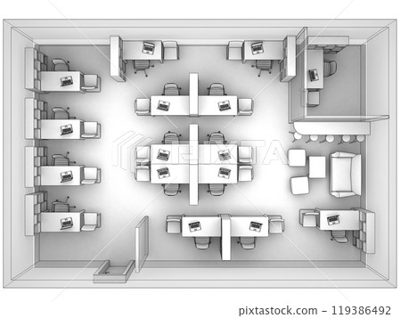 office, interior visualization, 3D illustration office, interior visualization, 3D illustration 119386492