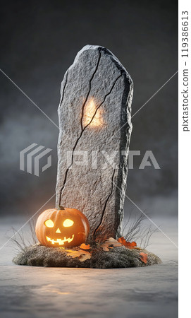A large stone pillar with a pumpkin on top of it 119386613