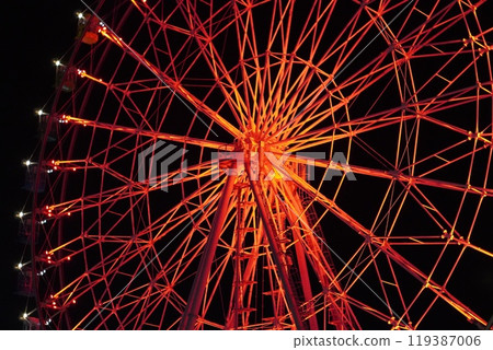 A Ferris wheel lit up in red (Kisarazu) 119387006