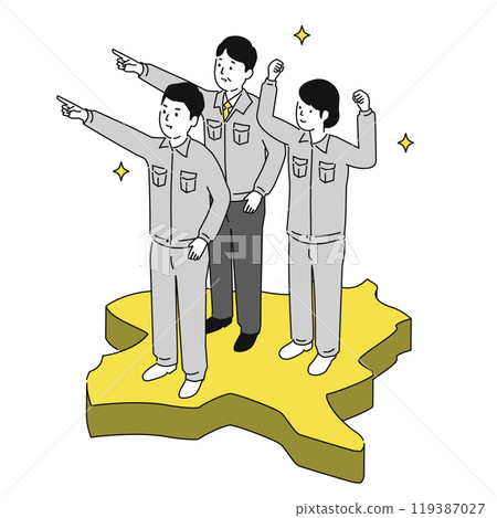 Image illustration of working in Gunma prefecture, smiling men and women in work clothes 119387027