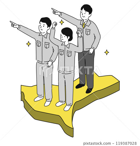 在茨城縣工作的穿著工作服的微笑男女的圖像插圖 119387028