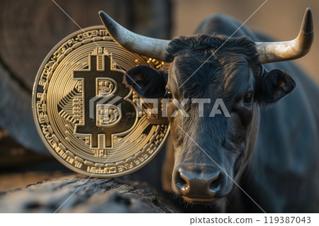 Bull with bitcoin. Bullish trend concept. 119387043