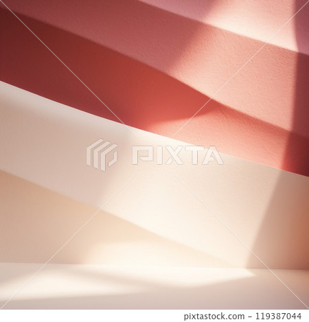 Abstract background square banner. Sunlit space with red and white straight walls and a flat floor. AI generated image Abstract background square banner. Sunlit space with red and white straight walls and a flat floor. AI generated image 119387044