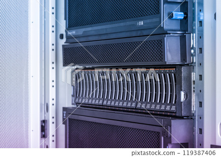 Array of data storage hard drives in internet data center Array of data storage hard drives in internet data center 119387406