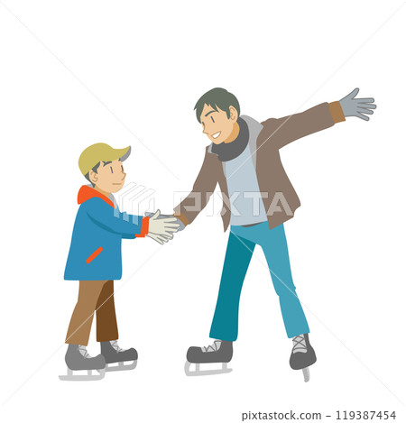 Father teaching his child how to ice skate Father teaching his child how to ice skate 119387454
