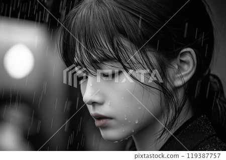 憂鬱的女人在雨中 119387757