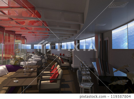 restaurant, interior visualization, 3D illustration 119387804