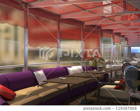 restaurant, interior visualization, 3D illustration restaurant, interior visualization, 3D illustration 119387808