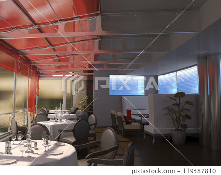 restaurant, interior visualization, 3D illustration 119387810