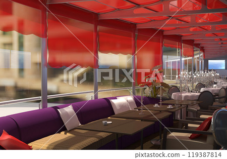 restaurant, interior visualization, 3D illustration restaurant, interior visualization, 3D illustration 119387814