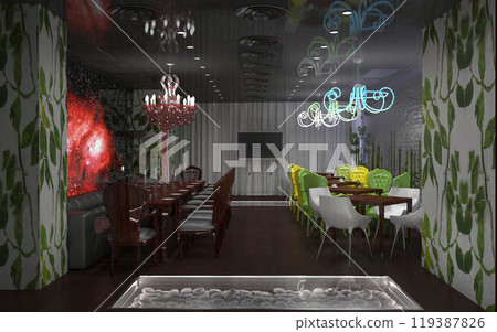 restaurant, interior visualization, 3D illustration 119387826