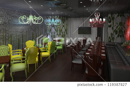 restaurant, interior visualization, 3D illustration 119387827