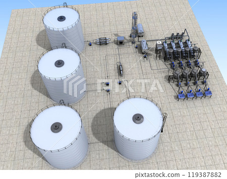 oil refinery, chemical production, waste processing plant, exterior visualization, 3D illustration, cg 119387882