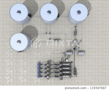 oil refinery, chemical production, waste processing plant, exterior visualization, 3D illustration, cg oil refinery, chemical production, waste processing plant, exterior visualization, 3D illustration, cg 119387887