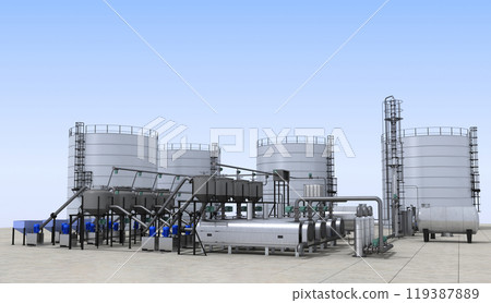 oil refinery, chemical production, waste processing plant, exterior visualization, 3D illustration, cg 119387889
