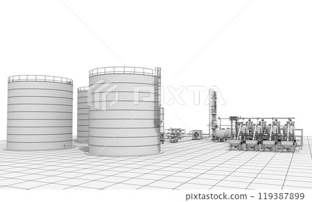oil refinery, chemical production, waste processing plant, exterior visualization, 3D illustration, cg 119387899