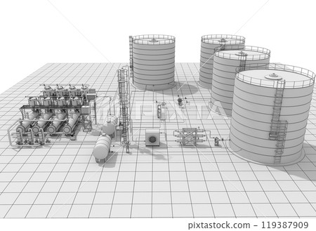oil refinery, chemical production, waste processing plant, exterior visualization, 3D illustration, cg 119387909