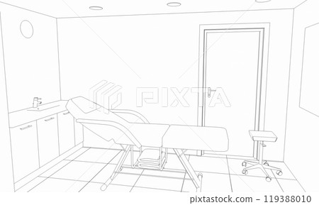 interior beauty salon contour visualization, 3D illustration, sketch, outline 119388010