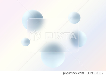 Website landing page template in glass morphism style. Frosted glass partition with floating spheres. Website landing page template in glass morphism style. Frosted glass partition with floating spheres. 119388112