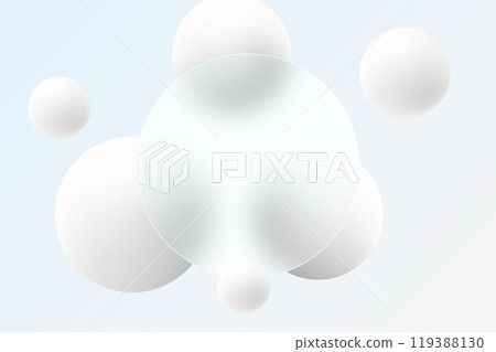 Glass morphism landing page website landing page. Template round glass banner with white spheres. 119388130