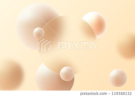 Abstract minimalistic background for presentation slide in glass morphism style. Glass round banner with spheres. 119388132