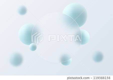 Background glass morphism with circle in front and floating spheres on background. Website landing page template. 119388138