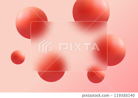 Glass morphism landing page with frame. Illustration with blurry floating spheres Glass morphism landing page with frame. Illustration with blurry floating spheres 119388140