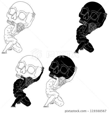 Titan Atlas holding a Halloween skull 119388567
