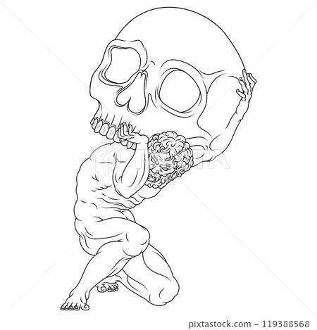 Titan Atlas holding a Halloween skull Titan Atlas holding a Halloween skull 119388568