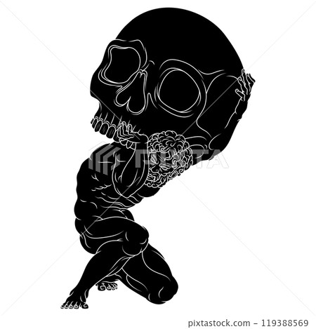 Titan Atlas holding a Halloween skull 119388569